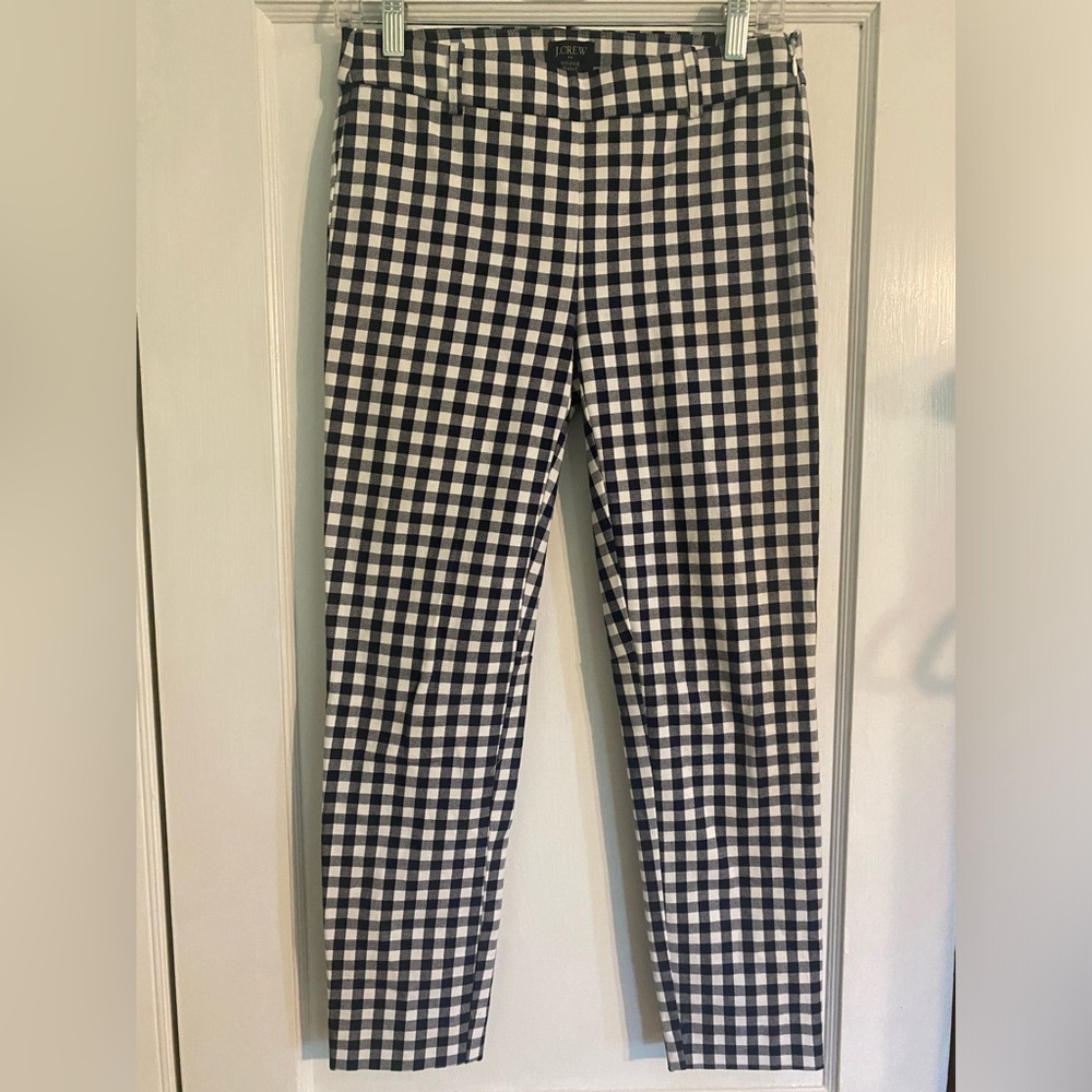 J. Crew Factory Navy Gingham Winnie Ankle Cotton Stretch Preppy Pants Size 0 - Picture 2 of 15